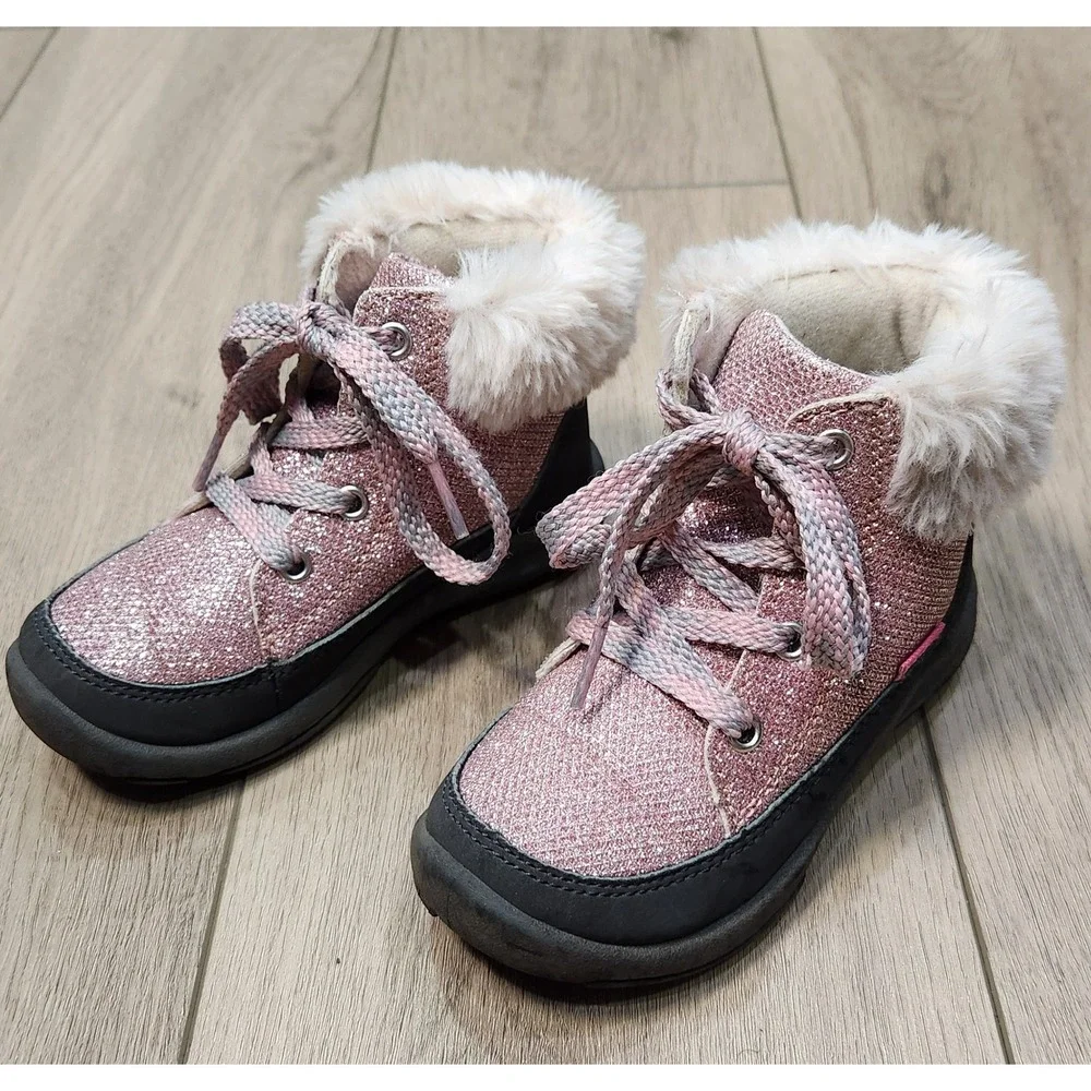 OshKosh Bgosh Ramira Pink Glitter Faux Fur EverPlay Boots Kids Girls Size 9M